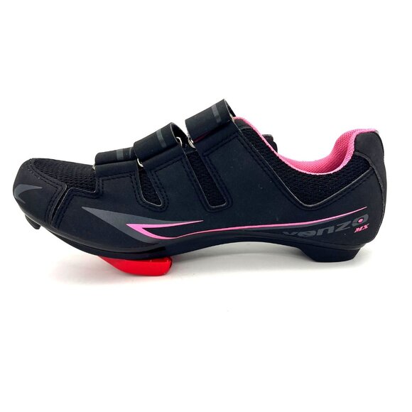 Venzo MX Womens Cycling Shoes Size 5.5 Black Pink Ventilated Three Straps Clips - Picture 12 of 16